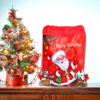 Prática de Cordão, Saco de Presente de Natal de Papai Noel Vermelho Não-tecido Durável Moda de Ano Novo Casa Pacote de Presente de Natal de Suprimentos