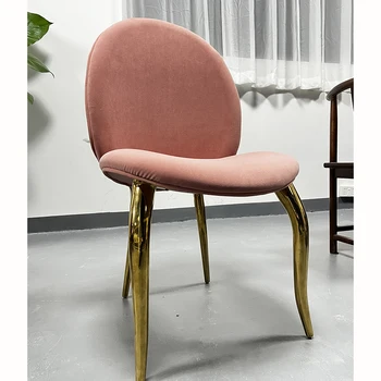 Luxo Redonda De Aço Inoxidável Do Ouro Cor-De-Rosa De Veludo Lazer Sofá Cadeira