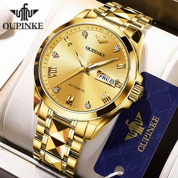 OUPINKE Clássico dos Homens de Negócio de relógios de Luxo Safira Cristal Relógios Automáticos Luminosa Impermeável Homens Mecânicos, Relógios de Pulso