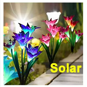 Solar Exterior Ilumina-Se Com 4 Flores De Lírio Ip65 Impermeável Ajustável Caminho Para O Jardim Do Pátio Paisagem Decoração