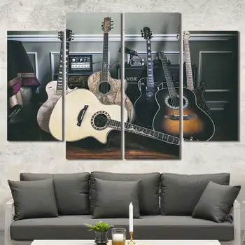 5 Peças Multi Painéis HD Impresso Retrato Emoldurado de Lona, Decoração da Casa, o Som de Guitarra Instrumento Musical Pronto Para sair Para o Quarto