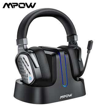 Mpow T1 Wireless Gaming Headset com uma Estação de Base de Som Surround de Jogos de Fone de ouvido com Cancelamento de Ruído de Microfone para PC, PS4, Xbox