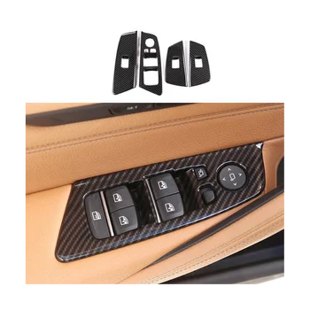 Carro Interruptor da Janela de Elevador Botão Moldura Tampa de acabamento para BMW Série 5 G30 2018-2021 Acessórios ABS com Fibra de Carbono ,Um Estilo