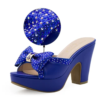 Azul Bowknot Mulheres Sapatos De Salto Alto Com Plataforma De Vestido De Festa Mules, Sandálias De Salto Alto, Chinelos De Luxo Saltos, Slides Senhoras