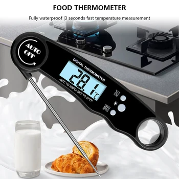 Digital Cozinha Termômetro do Alimento de digitas LCD com luz de fundo do Termômetro do Alimento de Sonda Dobrável para Assar Líquidos Doces Ar Frigideira