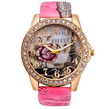 Rose Padrão Couro Relógios de Pulso de Quartzo Pk a Mulher Elegante Relógio de Mulheres relógio de Pulso Relógio Para Mulheres Relógios Mecânicos Moda