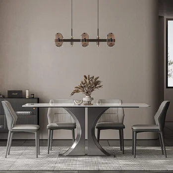 Italiano minimalista brilhante rock prato de mesa de jantar e cadeira combinação minimalista família moderna mesa de jantar