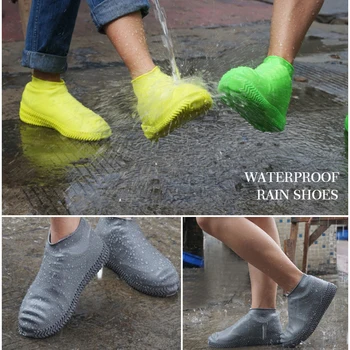 1 Par antiderrapante Impermeável do Silicone Sapato Alto Elástico resistente ao Desgaste Unisex Botas de Chuva para o Exterior Dia Chuvoso Reutilizáveis Tampa da Sapata