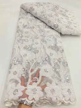 Renda De Lantejoulas, Tecidos Artesanais Esferas De Cristal Festa De Casamento De Mulheres Dubai Francês Glitter Malha Sequência De Luxo Frisado Africana, Tule