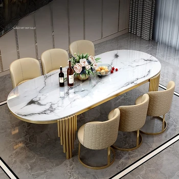 De aço inoxidável Conjunto de Sala de Jantar Móveis de Casa moderna mesa de jantar de mármore