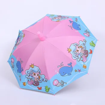 Dos desenhos animados para Crianças, Guarda-chuva Punho Curvo Reta de Haste Semi-automática de Vinil Crianças do ensino Fundamental do Guarda-chuva