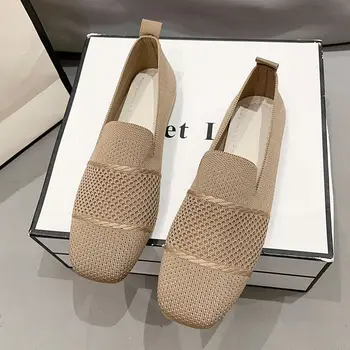 2023 Nova Verão de Malha Dedo do pé Quadrado Respirável Mulheres Sapatos de Moda Ocos Casual Sapatos para Mulheres Zapatos De Mulher