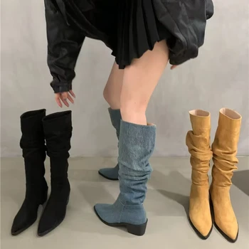 2023 Mulheres de Calçado de Bota de Inverno de sapatos de Salto Alto da Mulher de Joelho Botas de Plataforma Sapatos de Modelos Elegantes Médio Dropshipping Sapato Oferecer 35-39
