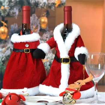 Criativo De Natal De Garrafas De Vinho, Conjunto Ouro Vestido De Veludo Vinho Tampa De Garrafa Garrafa De Vinho Saco Luva Do Natal, Ano Novo, Mesa De Jantar Decoração