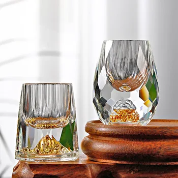Luxo Vidro de Cristal de Vodka de Vidro Causa Shochu de Vidro Barra de Bala de Licor de Vidro Duplo Fundo, Folha de Ouro de Vidro Xícara de Chá de High-end Presentes