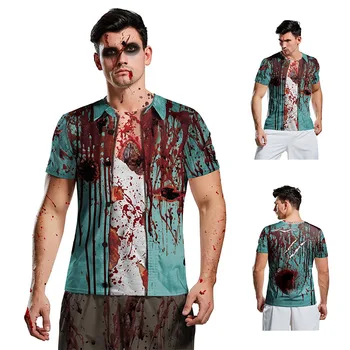 Homens adultos Horror Sangrento zumbi Vampiro Tops Festa de Carnaval Fantasia de Halloween de Impressão 3D Assustador Esqueleto de T-Shirt de Tamanho Mais