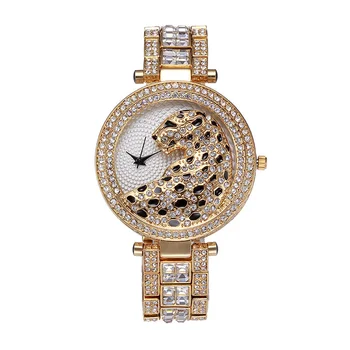 Luxo Leopard Diamante Mulheres Relógios de Quartzo Analógico de Gelo fora de Joias de Ouro, Relógios de Pulso para as Mulheres, Presente da Moda relógio feminino