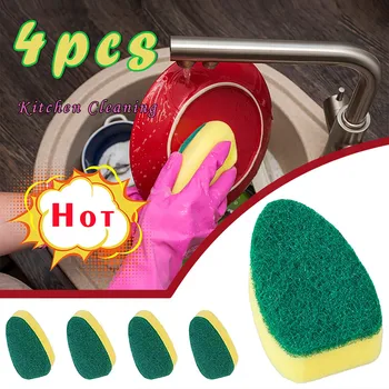 4PCS Substituível Escova de Limpeza esponja Esponja, Escova para lavar a Louça Vara Esponja Cabeça Purificador de Cozinha em Casa Lavar roupa Ferramentas