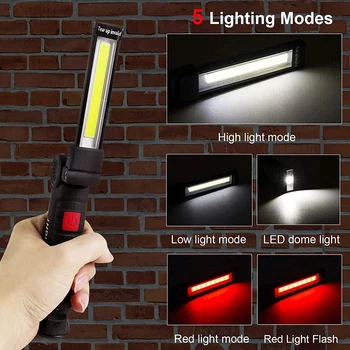 Recarregável Luzes do Trabalho do DIODO emissor de Luz de Trabalho Gancho de Suspensão 5 Modos Magnético Recarregável USB Lanterna Portátil de Trabalho Flash de Luz