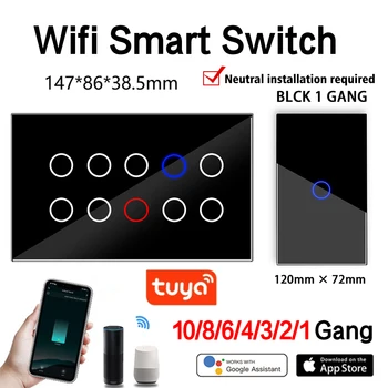 Tuya 1-10Gang wi-Fi Smart Touch Luz Parede Interruptor do Painel de Vidro Compatível com Alexa Inicial do Google