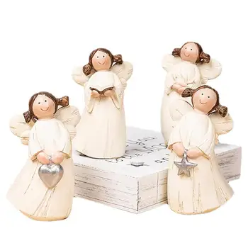 Anjo bonito Estátuas de Anjo Estátuas Miniaturas Conjunto de Estatuetas de Resina Decorações de Natal 4Pcs/Set Anjo Figuras de Mesa, Decoração