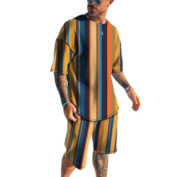 A impressão 3D de verão, homens de grandes dimensões gola redonda, manga curta T-shirt top+shorts de duas peças-casual e moda masculina roupas esportivas