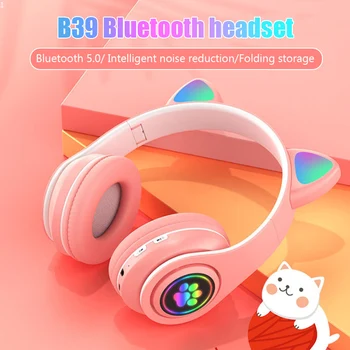 B39 Fone de ouvido Bluetooth Dobrável Subwoofer Fone de ouvido Fones de ouvido sem Fio Head-mounted Cor da Luz de Placa Plug-in com Microfone