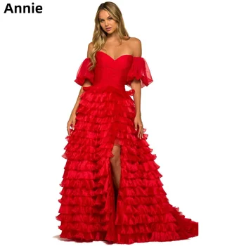 Annie Artesanal de Organza Vestidos de Baile sem Alças e Multi-camada de Cocktail Personalizado Vestidos de Noite Vermelho Senhoras Vestido de 2023 Damen Abendkleid