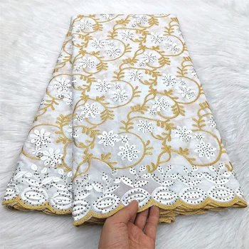 5 jardas do laço Suíço tecido pesado bordados de contas Africana tecidos 100% algodão Suíço em voile de renda populares de Dubai estilo 9L082301