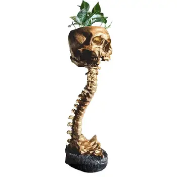 Cabeça Crânio Espinha Dorsal Da Planta Pote Plantador De Plantas De Interior E Flores Tigela Profunda Polyresin Crânios Pote Esqueleto De Decoração De Halloween