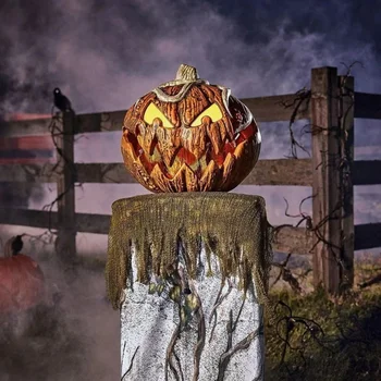 NOVA Halloween Gourdo Abóbora Luz da Lâmpada de Animatronic Cabeça de Abóbora Ascensão E Queda Faz Um Terrível Som de Decoração da Casa de Halloween