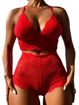 2023 Nova Lingerie Sexy para Mulheres parte 2 Espartilho Cintura Alta Exóticas Conjuntos de V-pescoço sem encosto Cueca de Cor Sólida Íntimos Sleepwear