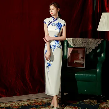 Yourqipao Verão 2023 Longo Branco Cheongsam Digna Elegante Retro Qipao Chinês Tradicional Estilo de Vestido de Noite para Mulheres do Partido