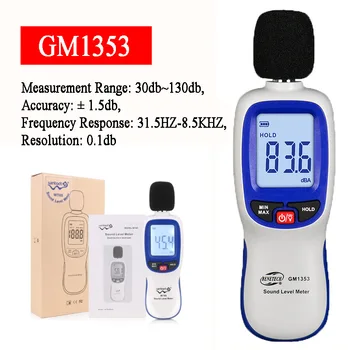 GM1353 Digital Medidor de Nível de Som de Ruído Testador 30-130dB Em Decibéis Tela LCD Noisemeter