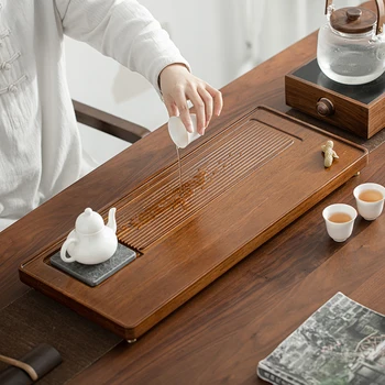 Estilo japonês bandeja de chá pequena pedra negra de chá de bambu tabela casa moderna de armazenamento de água de drenagem seca de cerveja tabela de conjunto de chá bandeja