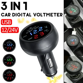 3 em 1 Carro LED Digital Voltímetro Temperatura 12V/24V Voltímetro Medidor de Isqueiro Digital Automático USB 5V/ 2.1 UM Carregador 3 Tipos