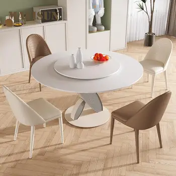 Moda mesa redonda com o creme de giro casa de estilo do design de mobiliário branco simples da cozinha de aço carbono quadro