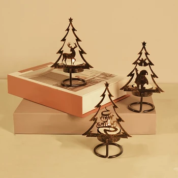 Arte Em Ferro Árvore De Natal Castiçal Papai Noel Elk Carta Decorar Ocos De Árvore De Natal Suporte De Vela Para A Festa De Natal Decoração