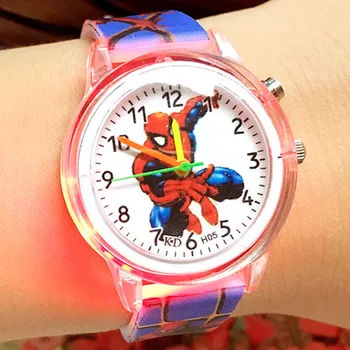 Venda de Disney do homem-Aranha Assistir a criança Luminoso do relógio Brilho de Relógio de couro relógio de Quartzo do menino menina dom criança reloj montre relógio