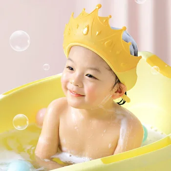 Shampoo Chapéu de Crianças Banho de Chapéu a Coroa Infantil Shampoo Chapéu Impermeável e Ajustável de Silicone Protetor de Ouvido Baby Shampoo Ferramenta
