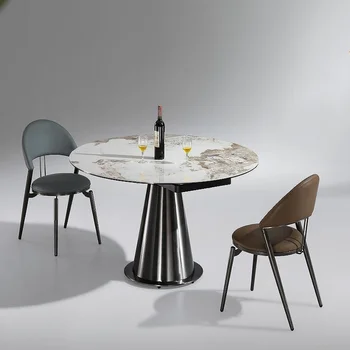 Moderno e minimalista e base de aço inoxidável de rock placa domésticos mesa de jantar