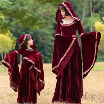 Nova Halloween Roupas para Crianças de Adultos Medieval Europeu Retro Tribunal chapeuzinho Vermelho, Vampiro, Bruxa Cosplay Fantasia