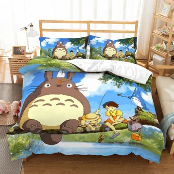 Conjunto Seprai Selimut Penutup dengan Conjunto Tempat Tidur Anime Meu Vizinho Totoro 3D Kualitas Tinggi untuk Dekorasi kamar, mãe de Tidur Anak-