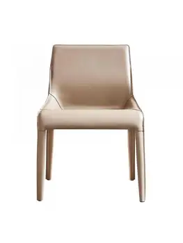 Sela De Couro Simples Cadeira De Jantar De Casa Nordic Light Luxo Italiano Minimalista Do Designer De Ferro Para Trás Da Cadeira Preto Cadeira De Secretária