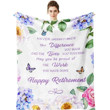 KACISSTY Feliz de Aposentadoria Cobertor de Flanela Floral Letra Impressa Cobertores Ar Condicionado Colcha de Aposentados Presentes para Mulheres, Homens