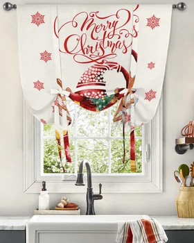 Natal floco de Neve Gnome Cortina da Janela para a Sala de Decoração de Casa de Persianas Cortinas de Cozinha amarração Cortinas Curtas