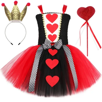 A rainha de Copas Traje de Menina Festa de Carnaval Tutu de Vestir país das Maravilhas Rainha Vermelha Cosplay do Traje de Halloween para Crianças Roupas Extravagantes