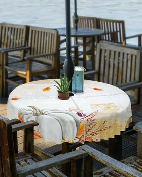 Ação de graças Outono Branco Abóbora Exterior Toalha de mesa com Guarda-chuva Buraco com Zíper Impermeável Piquenique Pátio Mesa Redonda Tampa