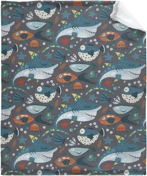 Azul e Cinza Shark Presente para Tubarão Amantes de Flanela de Lã Leve de Pelúcia Cobertor Ultra-Macio Jogar Fuzzy Cobertores para