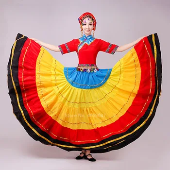 Colcha de retalhos Cor do arco-íris Flamenco Saia para as Mulheres Ciganas Meninas Big Swing espanhol Toreo Dança do Ventre Trajes de Desempenho